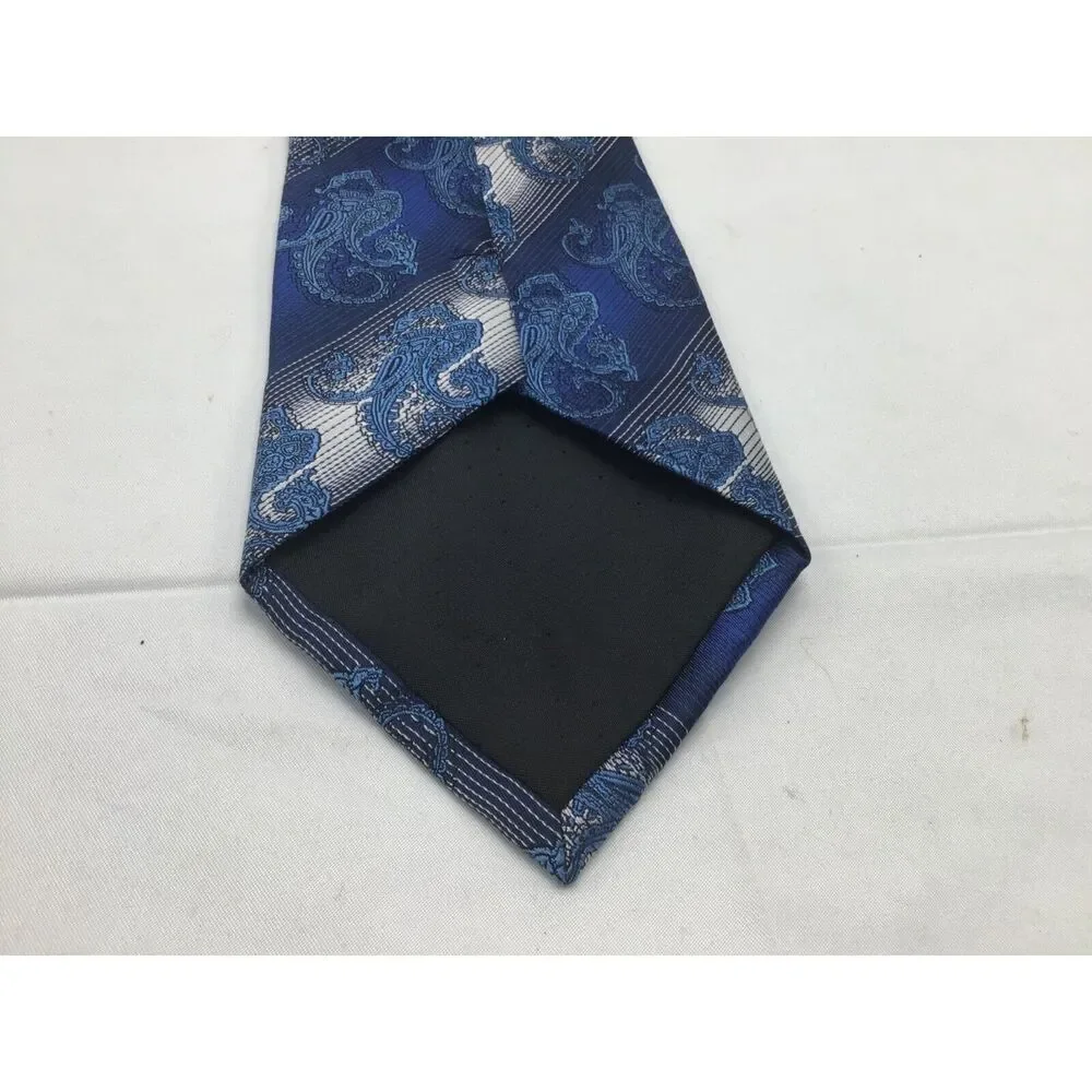Enzo Brunatti Silk Tie Blue Paisley Striped Handmade 4 Inch Elegant Career